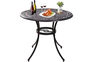 Withniture 36 inch Round Patio Table Cast Aluminum Outdoor Table, 36" Outdoor Dining Table with Umbrella Hole, Small Bistro Table for Garden, Yard, Bronze