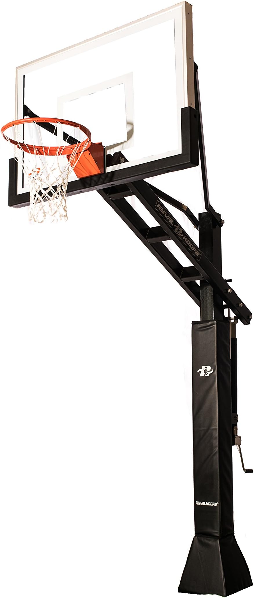 Ryval C554 Basketball Hoop - 54” Clear-View Tempered Glass Backboard, Height Adjustable for Children & Adults, In Ground Basketball Goal, Dual Spring Heavy Duty Flex Rim