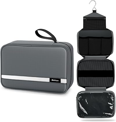 Maliton Hanging Toiletry Bag Large Waterproof Foldable Travel Grey