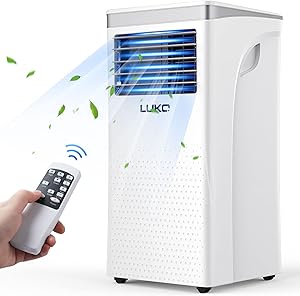 LUKO 3-in-1 Portable Air Conditioner 10000 BTU,Dehumidifier,Fan,AC air conditioner for Rooms up to 450 sq ft, for Bedroom, Office, Living Room,Garage,White