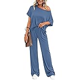 KIRUNDO Two Piece Sets for Women Lounge Airport Travel Vacation Outfits 2026 Summer Off Shoulder Tops Matching Wide Leg Pants