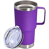 ATQTQ 20 oz Tumbler with Handle and Lid, Stainless Steel Tumbler Insulated Travel Coffee Mug, Spill Proof Double Wall Vacuum Tumbler Cup Keep Drink Hot & Cold, Purple, 1 Pack
