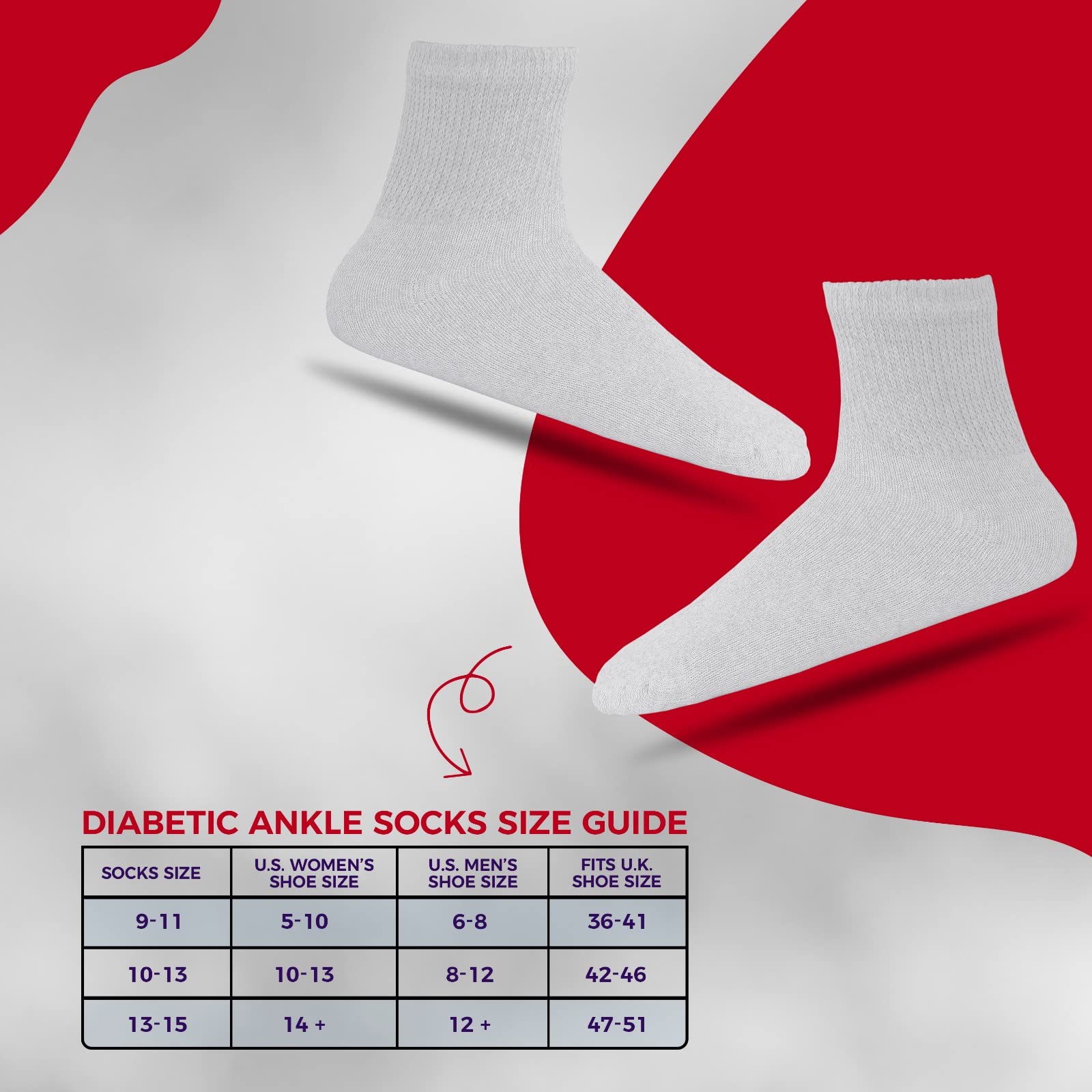 Diabetic Ankle Socks for Men & Women, Non-Binding Cotton Socks with Cushioned Sole, Soft & Breathable, 3/6/12 Pack