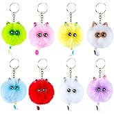 Niceup 16PCS Cute Cat Kitten Fluffy Pom Pom Keychains Puff Ball Kitten Kitty Fuzzy Charms Keychains