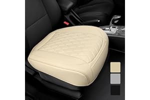BEITK 1 Pack Leather Front Car Seat Cover Bottom Car Seat, Anti-Slip and Full Wrap Driver Car Seat Protectors, Luxury Waterproof Bottom Auto Seat Cushion Pad Mat for Most Vehicles(Beige)