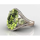 Vintage 925 Sterling Silver Emerald Ruby Ring Cocktail Rings Oval Cut Green Gem Cubic Zirconia Anniversary Promise Ring CZ 3-Stone Eternity Engagement Wedding Band Ring for Women (Emerald, US Code 9)