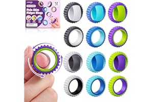 LESONG Fidget Toys Sensory Rings for Adults: 12 Pack Spiky Spinner Rings for Pain Stim - Stress Toys for Kids Autism ADHD Calming - Quiet Desk Fidgets for Anxiety Office Classroom