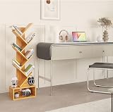 YMYNY 6 Tier Tree Bookshelf Wood Bookcase Storage Rack with Drawer Natural view 2