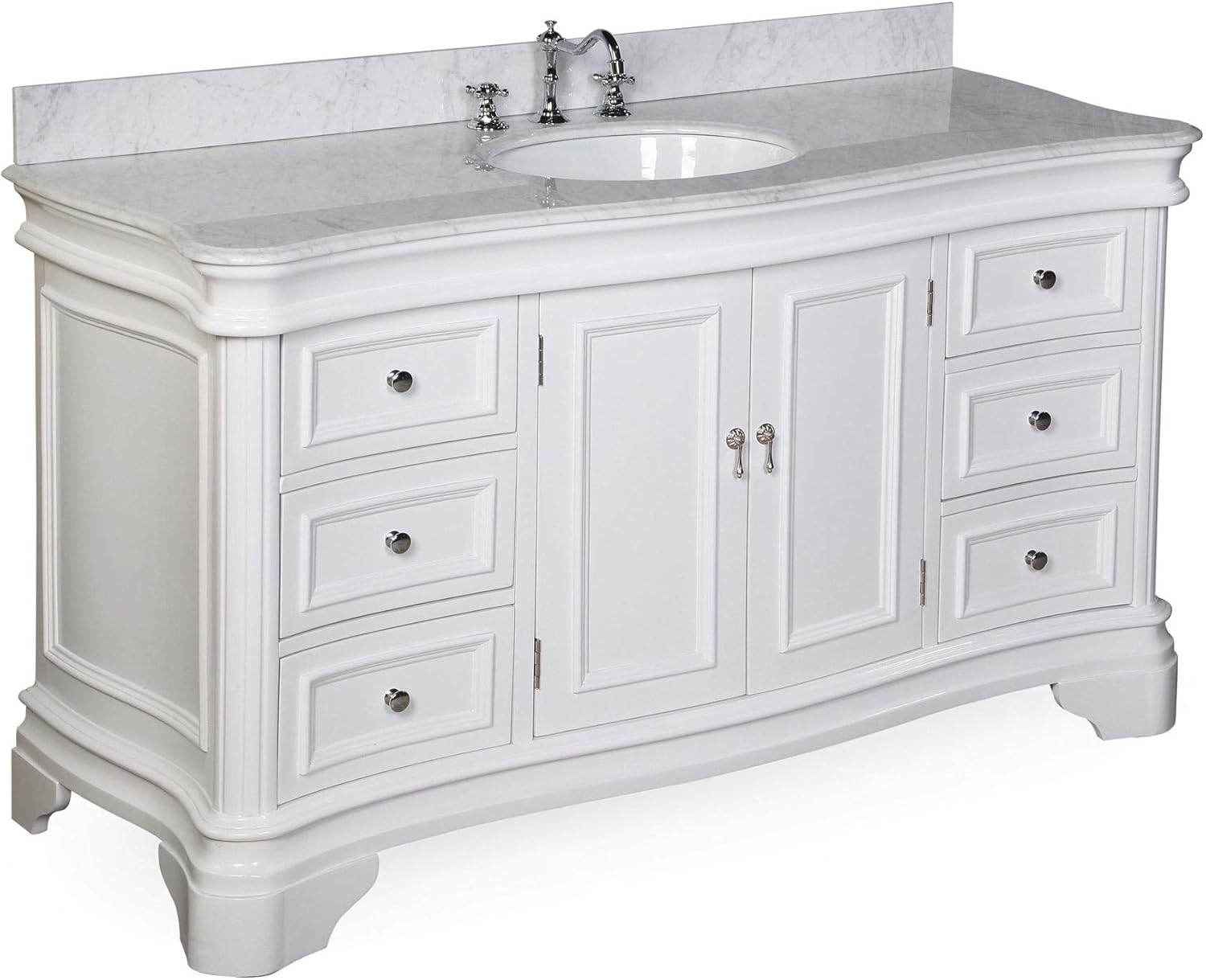 Amazon Com Katherine 60 Inch Single Bathroom Vanity Carrara White Includes White Cabinet With Authentic Italian Carrara Marble Countertop And White Ceramic Sink Furniture Decor