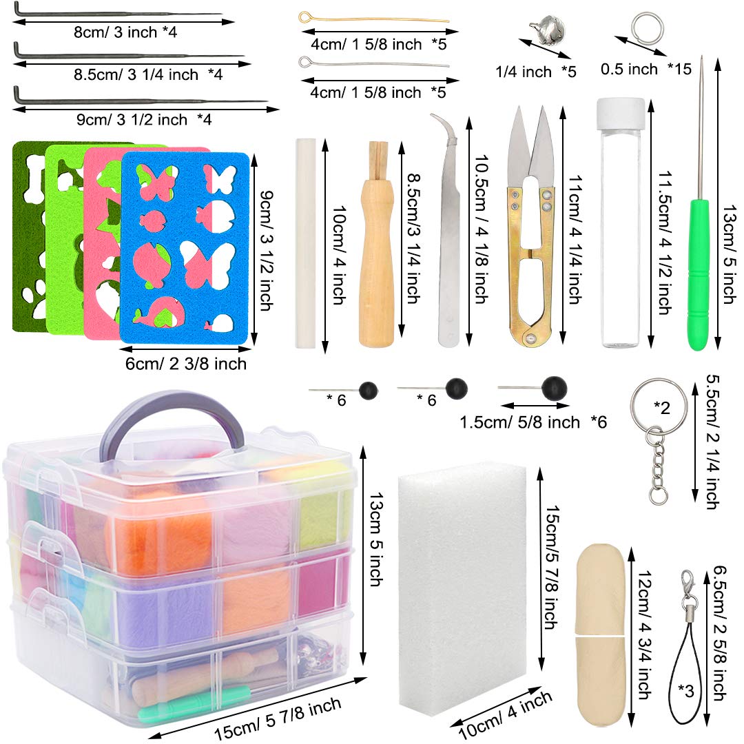 Needle Felting Kit 109 Pieces Set, Wool Roving 36 Colors with Complete Felt Tools and Storage Box Needle Felting Starter Kit for DIY Craft Animal Home Decoration Birthday Present