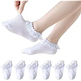 Looching 6 Pairs Baby Toddler Girls Ruffle Lace Socks Eyelet Low Cut Frilly Dress Princess Style Soft Cotton Socks 1-8T Kids