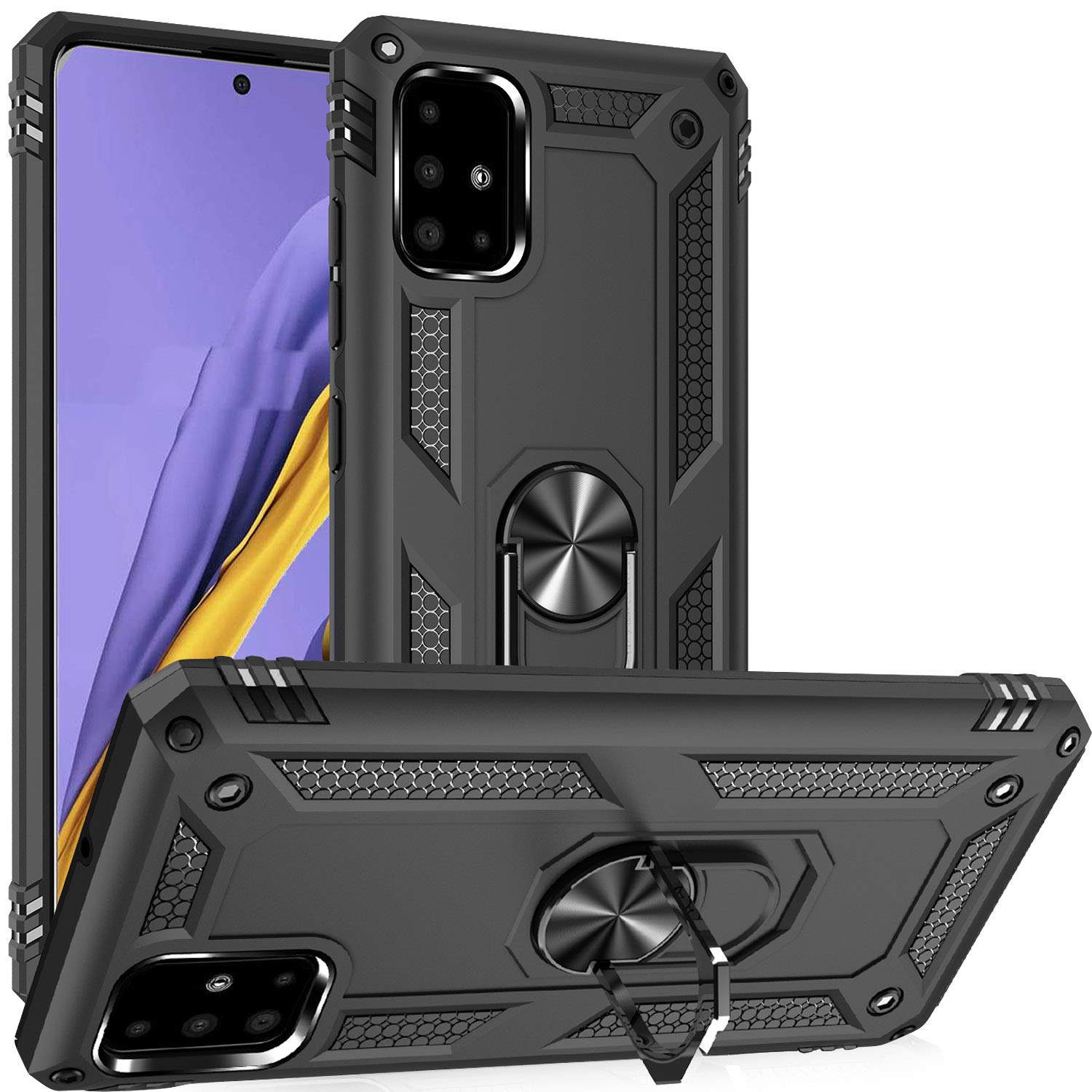 Fetrim Case for Galaxy A51 4G, Dual Layer Shockproof Protective Phone Case with Rotation Ring Kickstand for Samsung Galaxy A51 4G Black