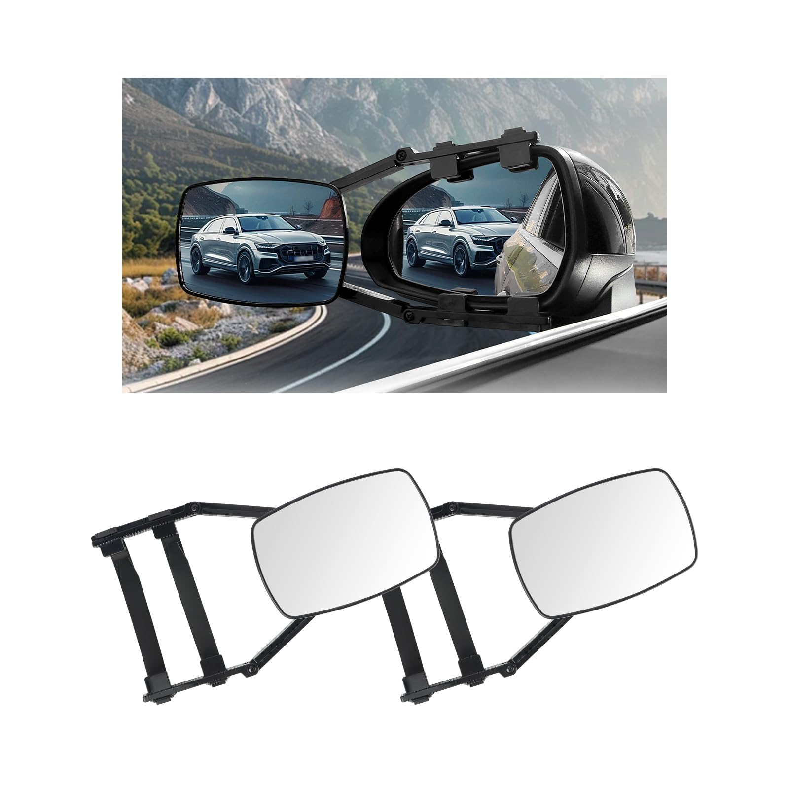 Photo 1 of 2PCS HD Towing Mirrors,Clamp-on Side Mirror Extensions for Towing & Reducing Blind Spots with Adjustable Mounting Straps,Universal Truck Mirror Extenders Trailer Accessories