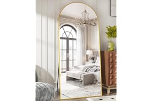Suidia, 64x21 inches Full Length Home Mirror, Freestanding Floor Mirror, Semi-Circle, Gold, Floor Mount, Modern, Aluminum, Living Room, Bedroom, Cloakroom