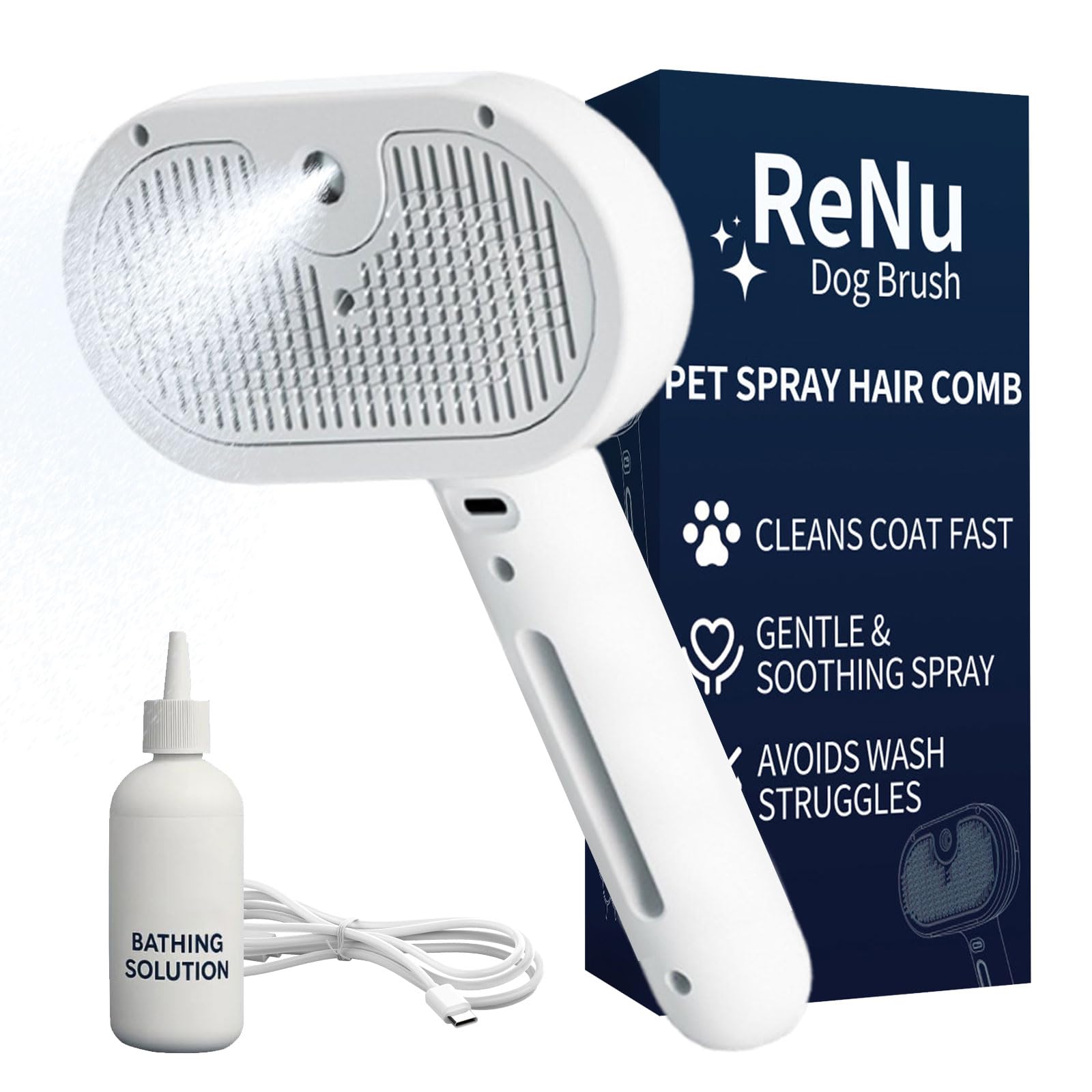 Photo 1 of 3 In 1 Self Cleaning Steamy Pet Brush, Pets Spray Hair Removal Comb - Anti-Static, Dog Grooming Tool with Steam & Self-Cleaning, Skin-Friendly Design + Bathing Solution