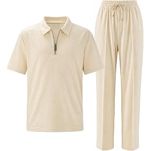 Abawaka Men's 2 Pieces Outfits Summer Tracksuit Set Casual Quarter Zip Polo Shirt and Jogging Pants for Men