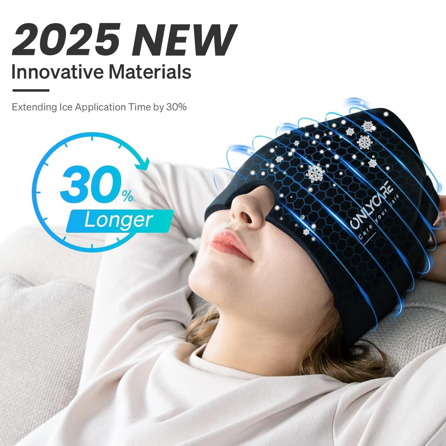 ONLYCARE Migraine Relief Cap,Soothing Migraine Mask,Upgraded Odorless Gel Ice Head Wrap, Hot and Cold Therapy, FSA or HSA Eligible Headache Ice Pack for Tension and Stress(Black)