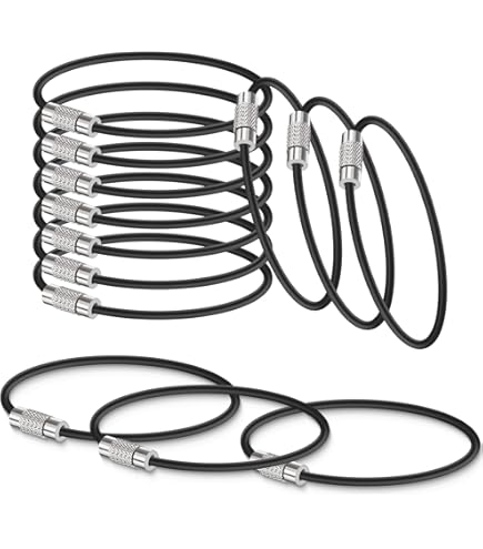 Porte-clés Robuste 10 Anneaux Porte-clés KEYU - Acier Inoxydable Robuste - Câble Métallique - Étiquettes Bagages Fil Métallique étiquettes Bagages