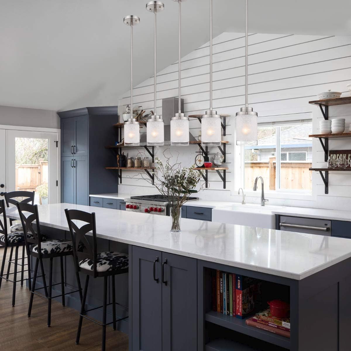 Mini Hanging Pendant Light, Jazava 1-Light Modern Hanging Ceiling Light for Farmhouse, Length Adjustable, White Linen Frosted and Clear Glass Shades with Brushed Nickel Finish - - 