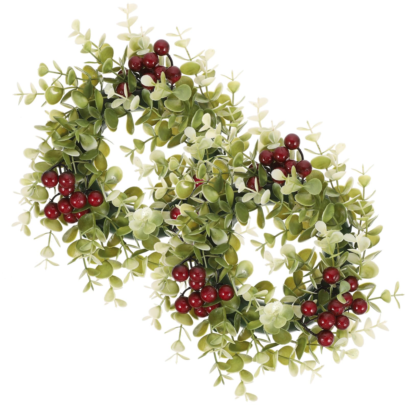 Operitacx Flower Candle Wreath 2pcs Candle Garland Rings Simulation Berry Mini Wreaths for Christmas Holder Rings Christmas Autumn Decorations (Red Berry)