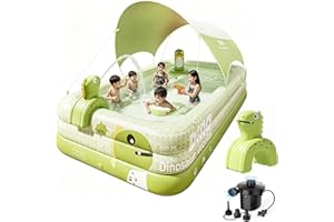 Inflatable Swimming Pool with Canopy Above Ground Portable Pool, Easy to Carry Inflatable Pools with Inflator, Blow Up Large 