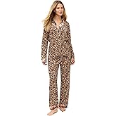 Johnny Was Carly Bellina Leopard Pj Set Long Home Lounge Sleepwear Brown 2 pc NEW