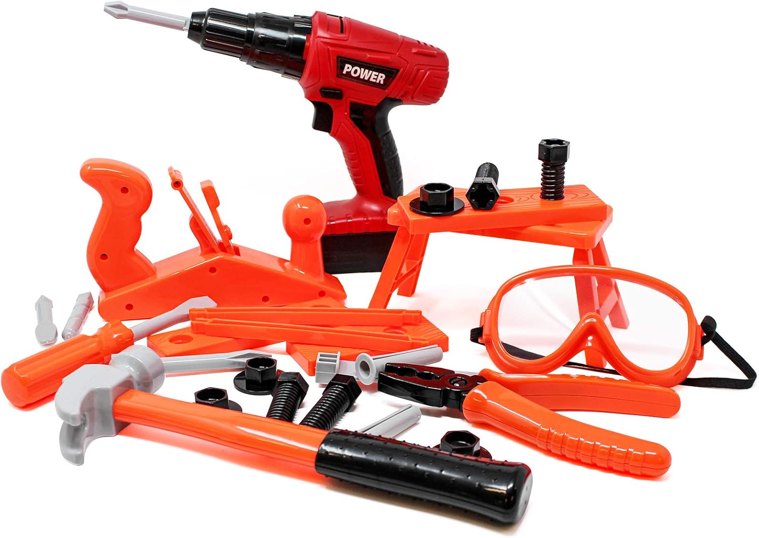 Kids Tool Set Toy Tools Play Kit Construction Drill Goggles Pretend Hammer Screwdriver Saw Playset Builder Building Accessories Toolbox Workshop Realistic Working Tools Sensory STEM Toys, 26 Pcs