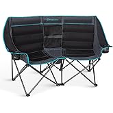 FUNDANGO Extra Wide Double Camping Chair for Adults with Cooler, Oversized 2 Person Loveseat, Padded Heavy Duty Two Person Folding Lawn Couch seat with Cup Holders for Outdoor, Camp, Sports & Lawn