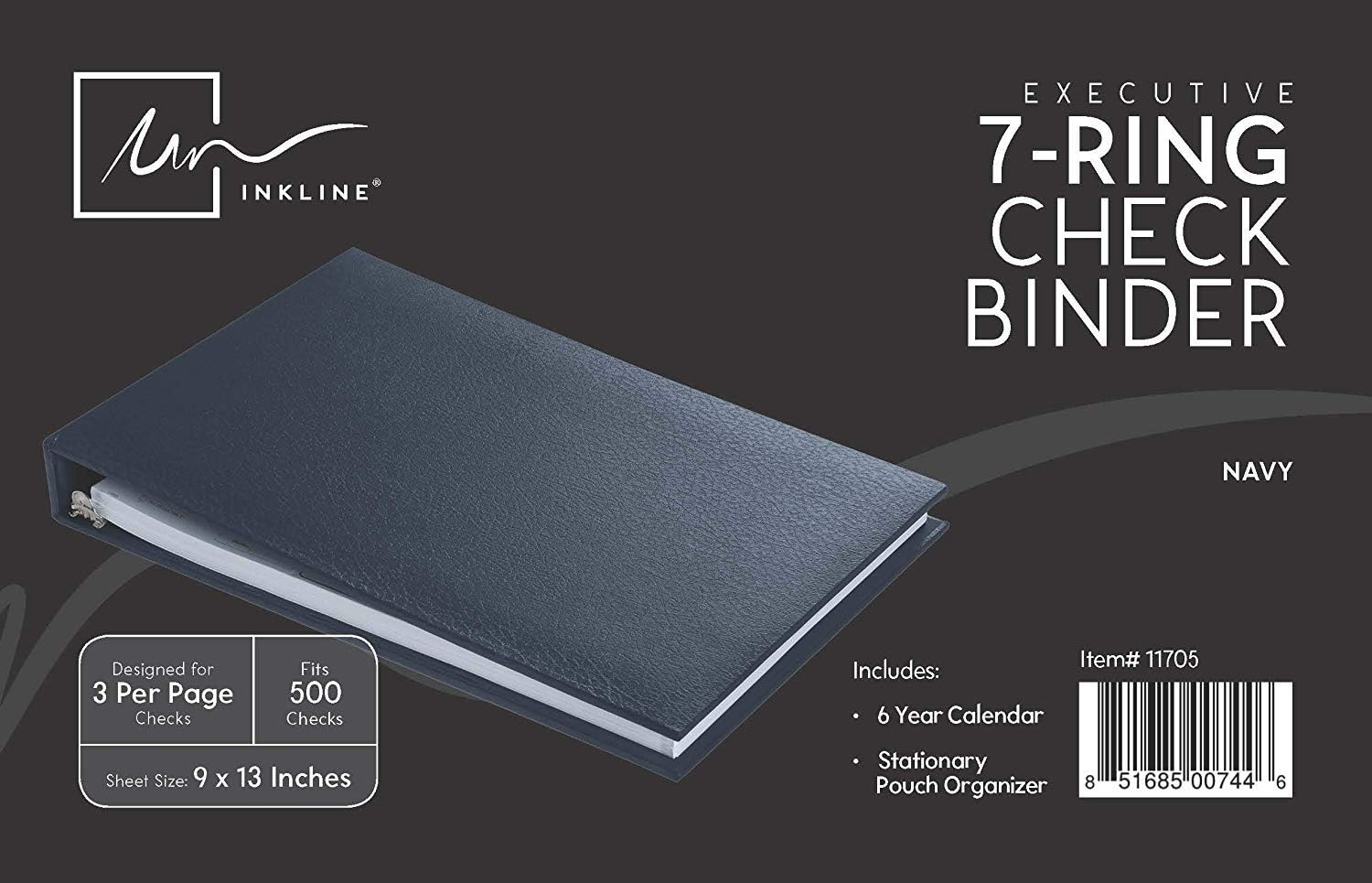 Executive 7 Ring Check Binder, 500 Check Capacity, for 9x13 Inch Sheets, with 6 Year Calendar Organizer, Sleek Business Design, Premium Quality - Navy Color (11705) : Office Products