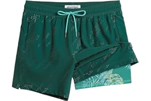 maamgic Mens Swim Trunks with Compression Liner 5 Inch Inseam Quick Dry Board Shorts with Zipper Pockets Swimming Shorts