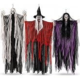 Lansian 3 Pack Halloween Hanging Skeleton Ghosts, Grim Reaper Decorations with Posable Arms, 35"/47"/55" Scary Ghosts for Outdoor Indoor Yard Porch Haunted House