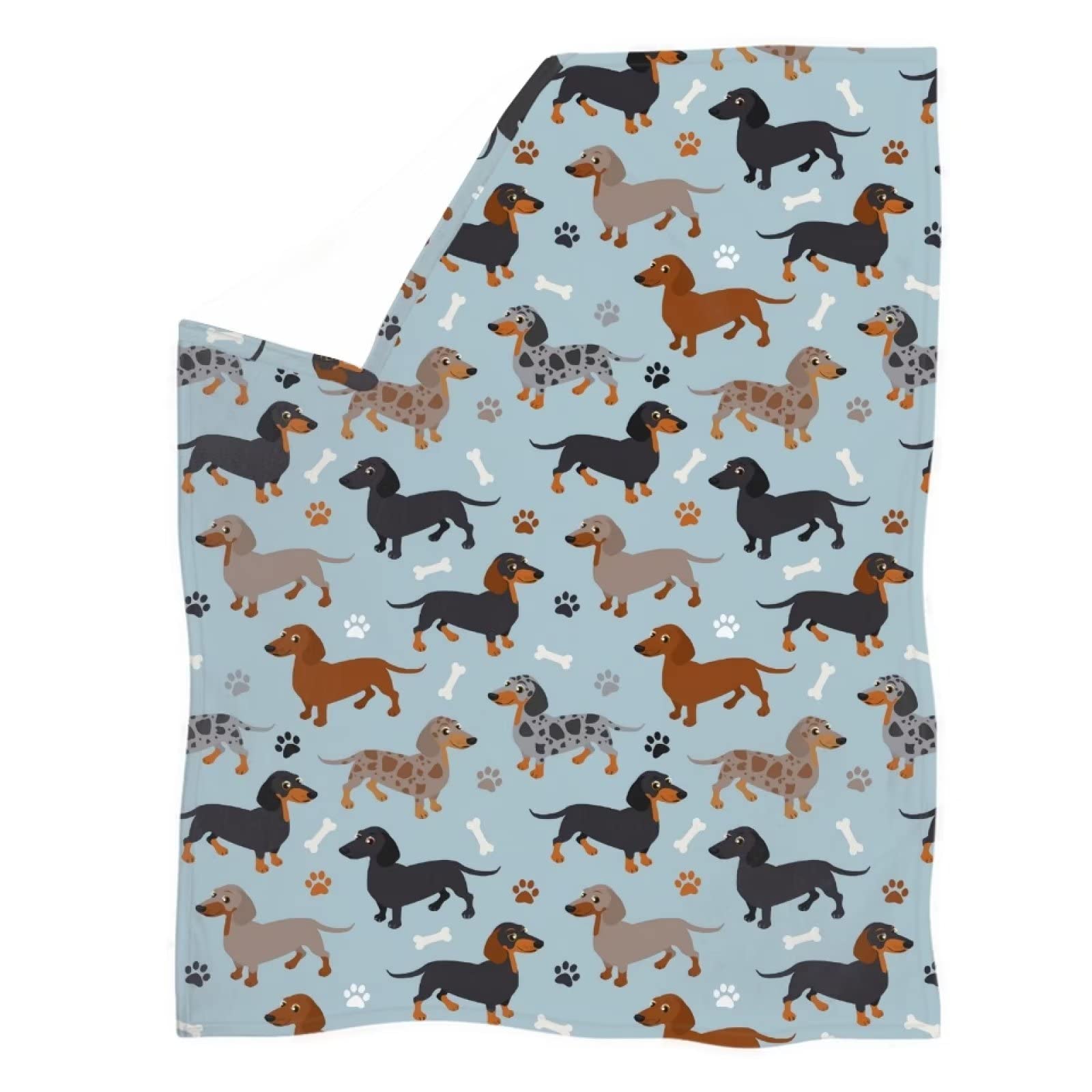 chaqlin Cute Animal Throw Blanket with Cute Dachshund Fleece Blanket Soft Cozy Fluffy Warm and Fuzzy Cartoon Sherpa Plush Blanket Sausage Dog Bedspread Throw Couch Covers — image 1