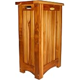 EcoDecors 15x12.5x16" Solid Teak Laundry Hamper, Natural Wood | Includes an easy-lift fabric laundry liner for convenient clothes collection, transport, and everyday laundry organization.