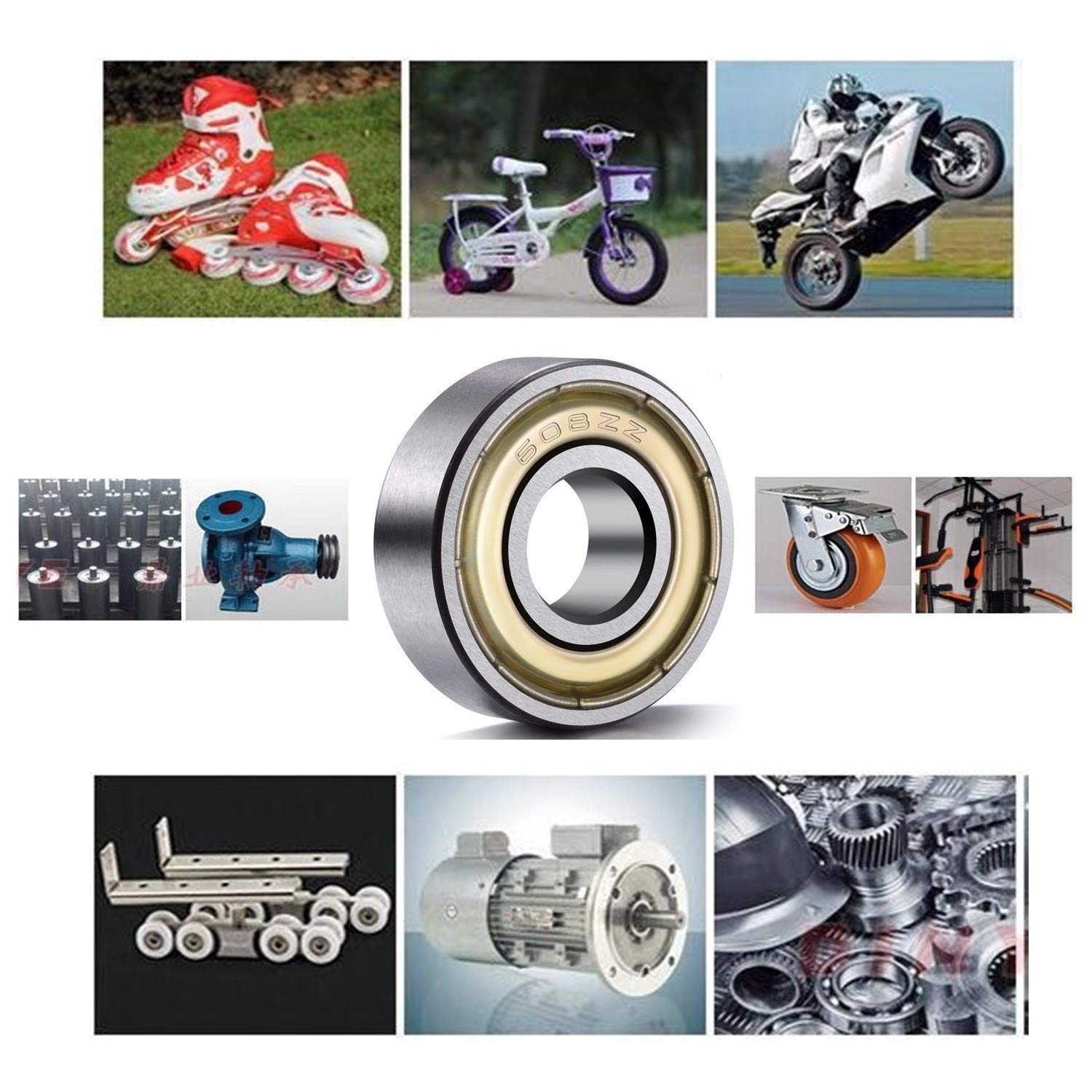 Donepart 20 Pcs Skateboard Bearings 608 ZZ C3 High Speed 8x22x7mm