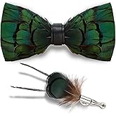 Suhine Feather Bow Ties for Men Handmade Pre Tied Bow Tie and Brooch Sets with Gift Box for Wedding Dating