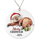 APVGifts Beaver Christmas Ornament - Cute Sloth Wearing Glasses - Animal Ornament - Ceramic Holiday Keepsake - Xmas Decor - Animal Lover Printed on Both Sides