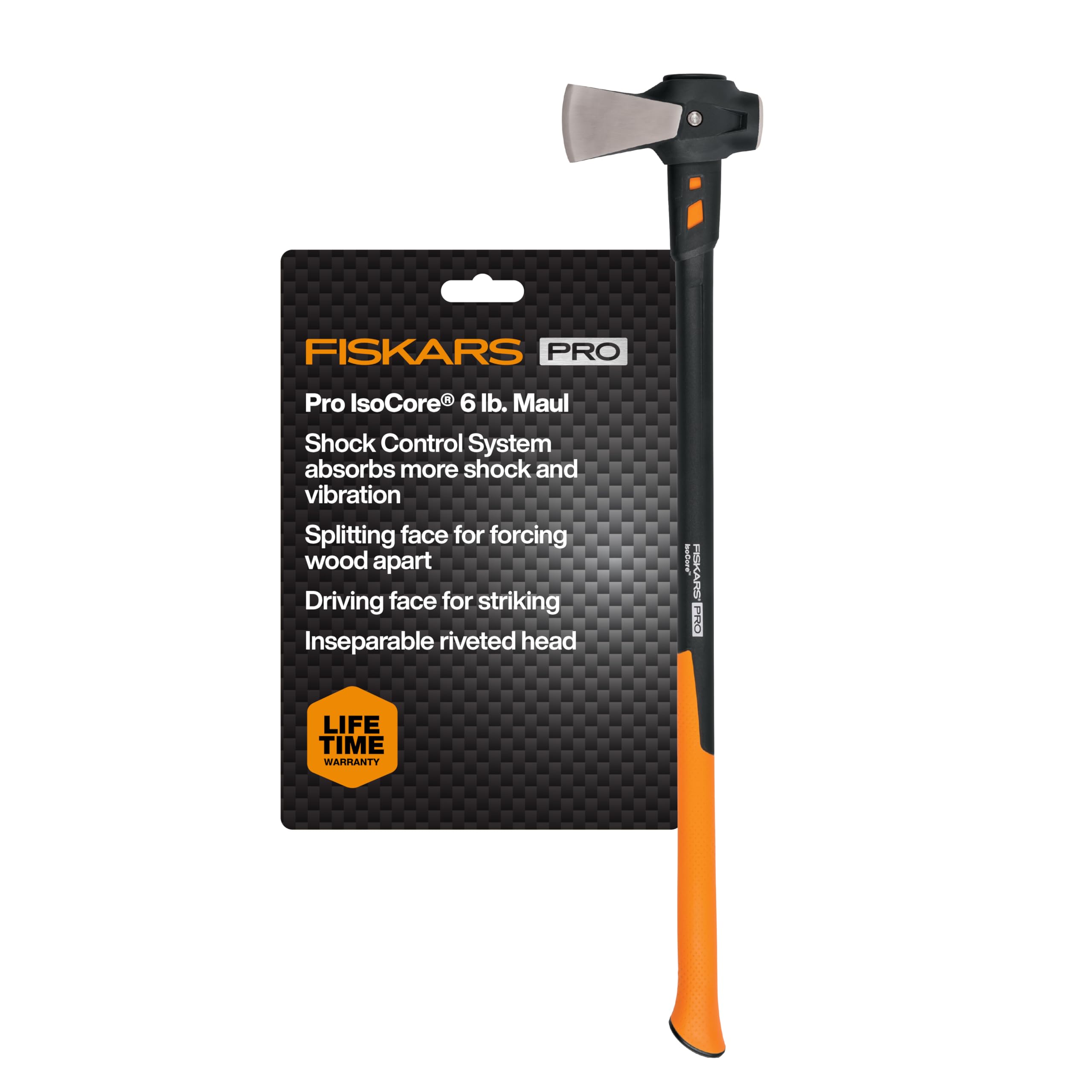 Fiskars Pro IsoCore mazo divisor de 6 lb, hacha divisora ​​de madera de 36