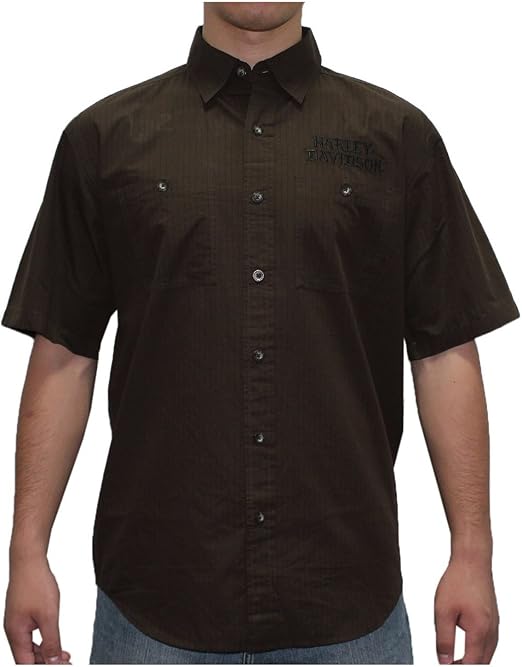 HarleyDavidson Mens Motorcycles Button Down Short Sleeve Shirt L Brown