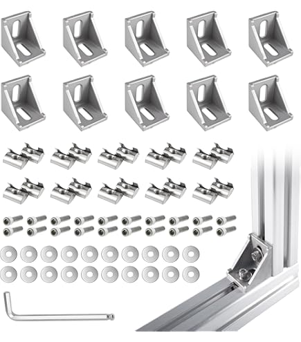 10 Sets 2020 Aluminum Extrusion Corner Brackets - Heavy Duty L Shape Connectors With T-Slot Nuts & Hardware