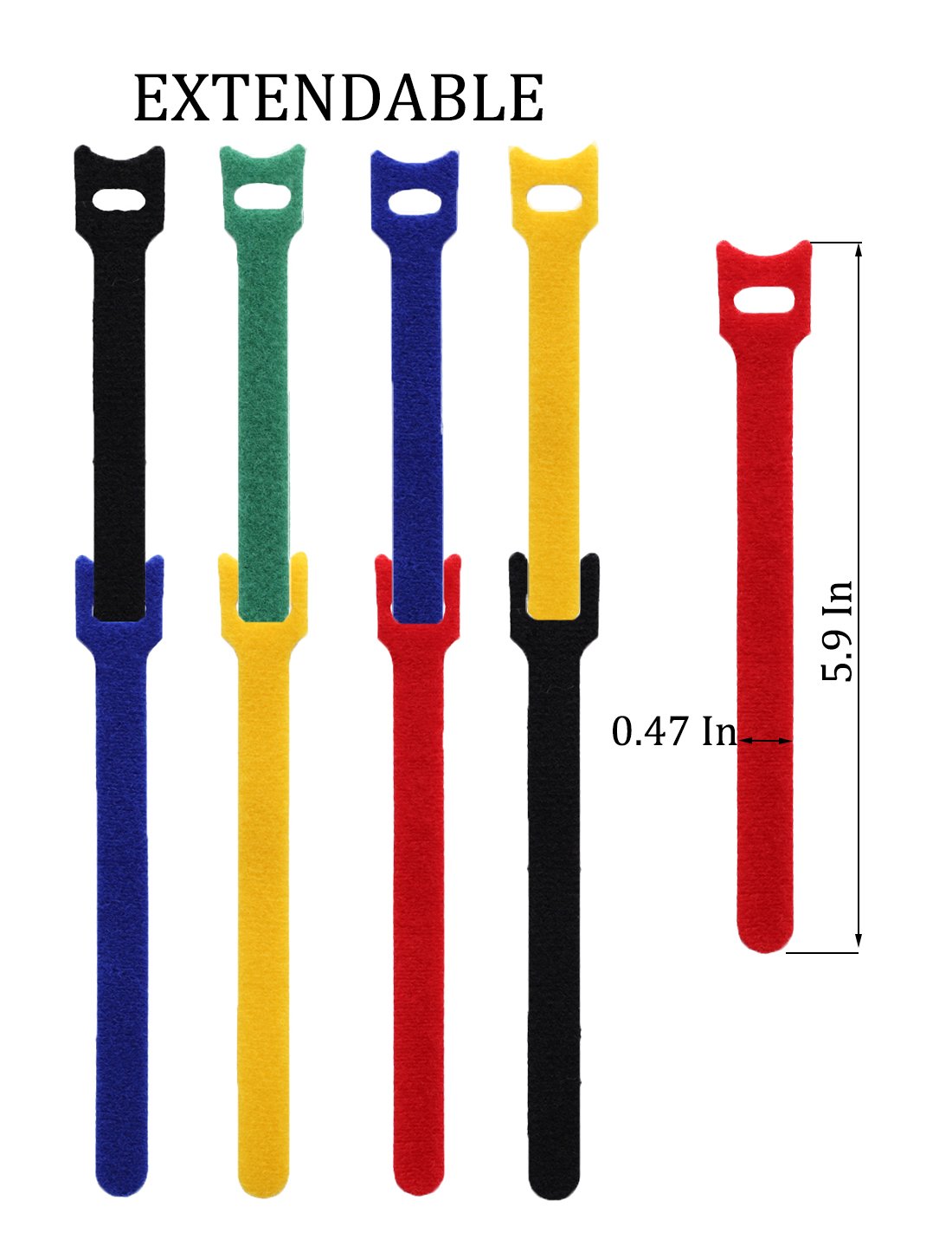 50 PCS Reusable Hook and Loop Fastening Cable Ties with Microfiber