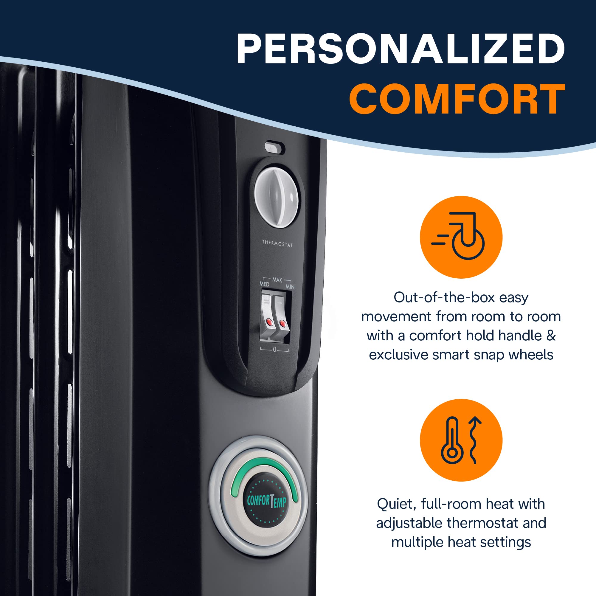 De'Longhi Oil filled Radiator Heater, 1500W Electric Space Heater for