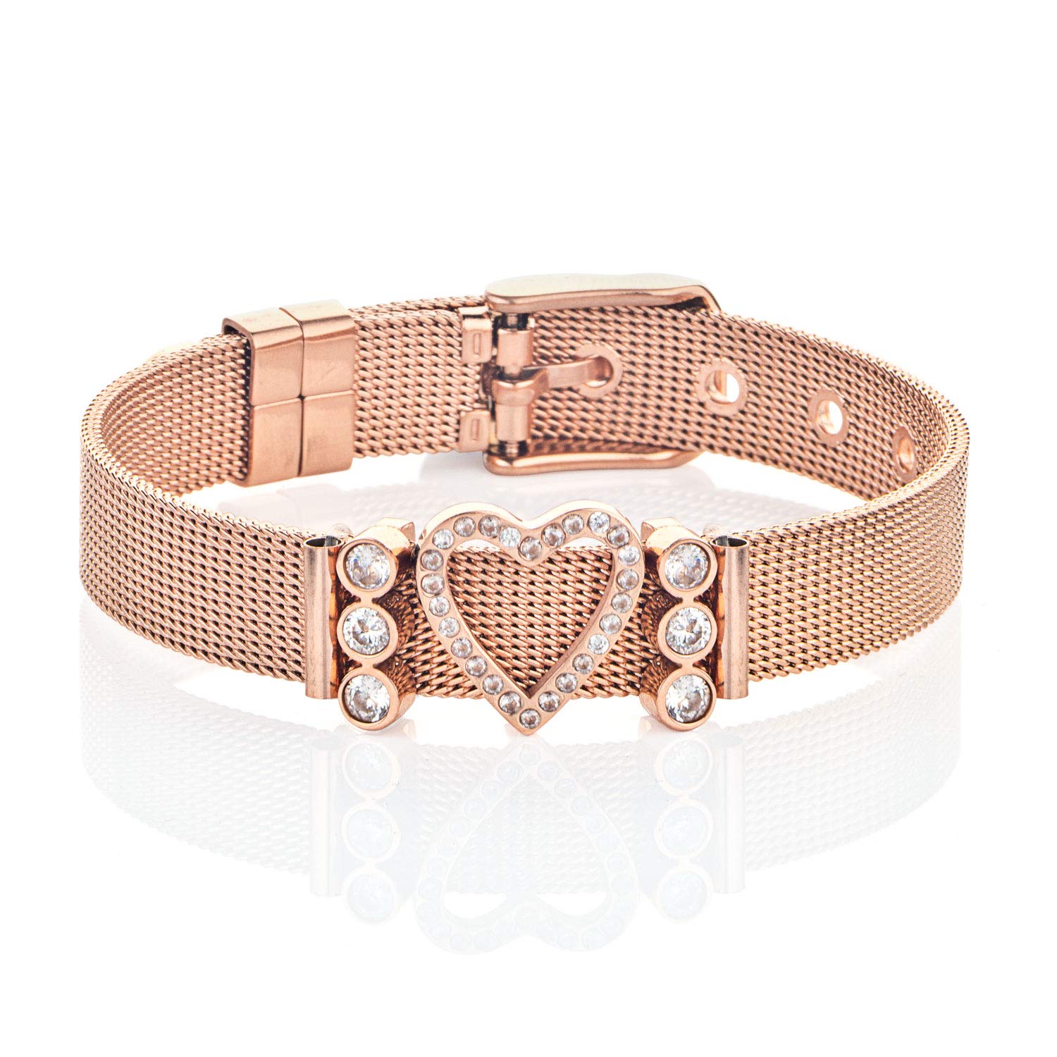 Kistanio - Women's Mesh Bracelet with 3 Charms | Pendant Charms | Available in 5 Colours | Mesh Charm Bracelet Set |, 14 centimeters, Stainless Steel