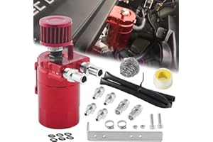 YESHMA Universal Oil Catch Can Breather Tank Baffled Filter With 3/8" Fuel Line,Aluminum,300ml（Red）