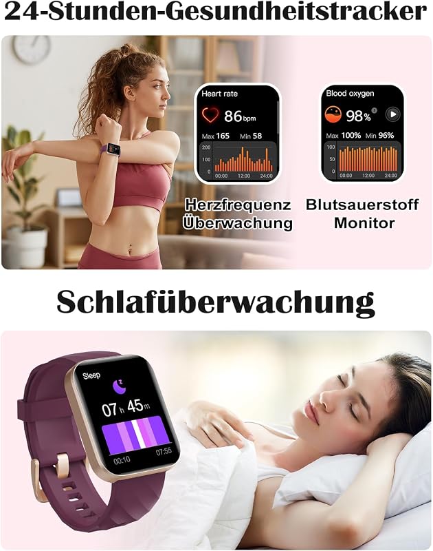 Smartwatch für Damen Herren Bluetooth-Anruffunktion 1.85" HD Fitnessuhr