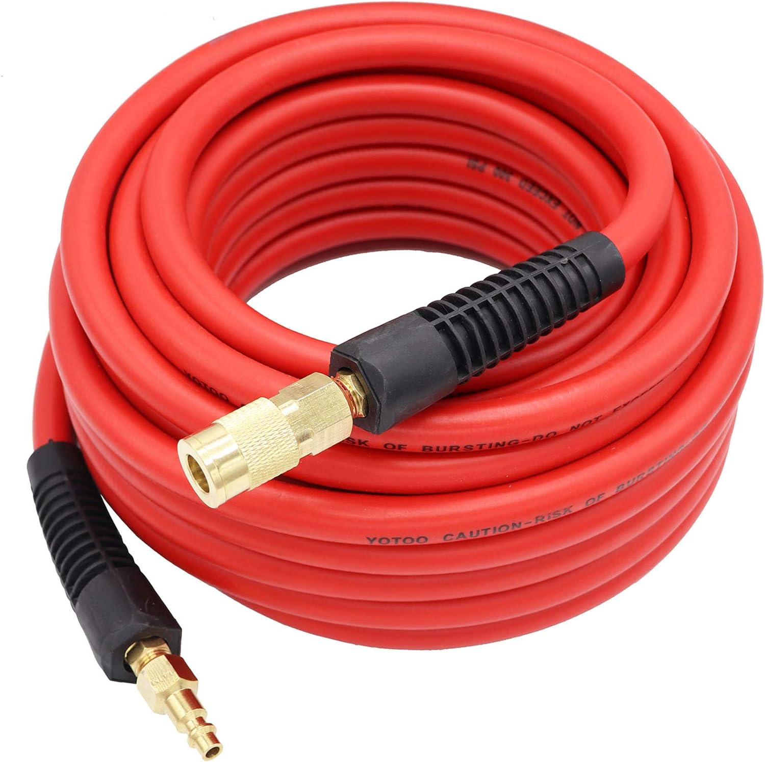 YOTOO Hybrid Air Hose 3/8-Inch by 50-Feet 300 PSI Heavy Duty, Lightweight, Kink Resistant, All-Weather Flexibility with 1/4-Inch Brass Male Fittings, Bend Restrictors, Red - - 