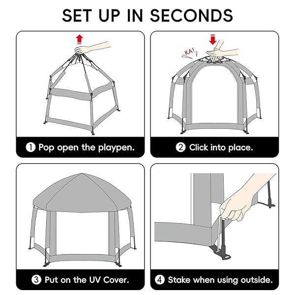 PALOPALO POP UP BABY PLAYPEN WITH UPF50+ CANOPY & MAT, INDOOR & OUTDOOR FOLDABLE PLAY PEN FOR BABIES AND TODDLERS, PORTABLE BABY BEACH TENT WITH TRAVEL BAG, POP UP PACK AND PLAY YARD, GREY