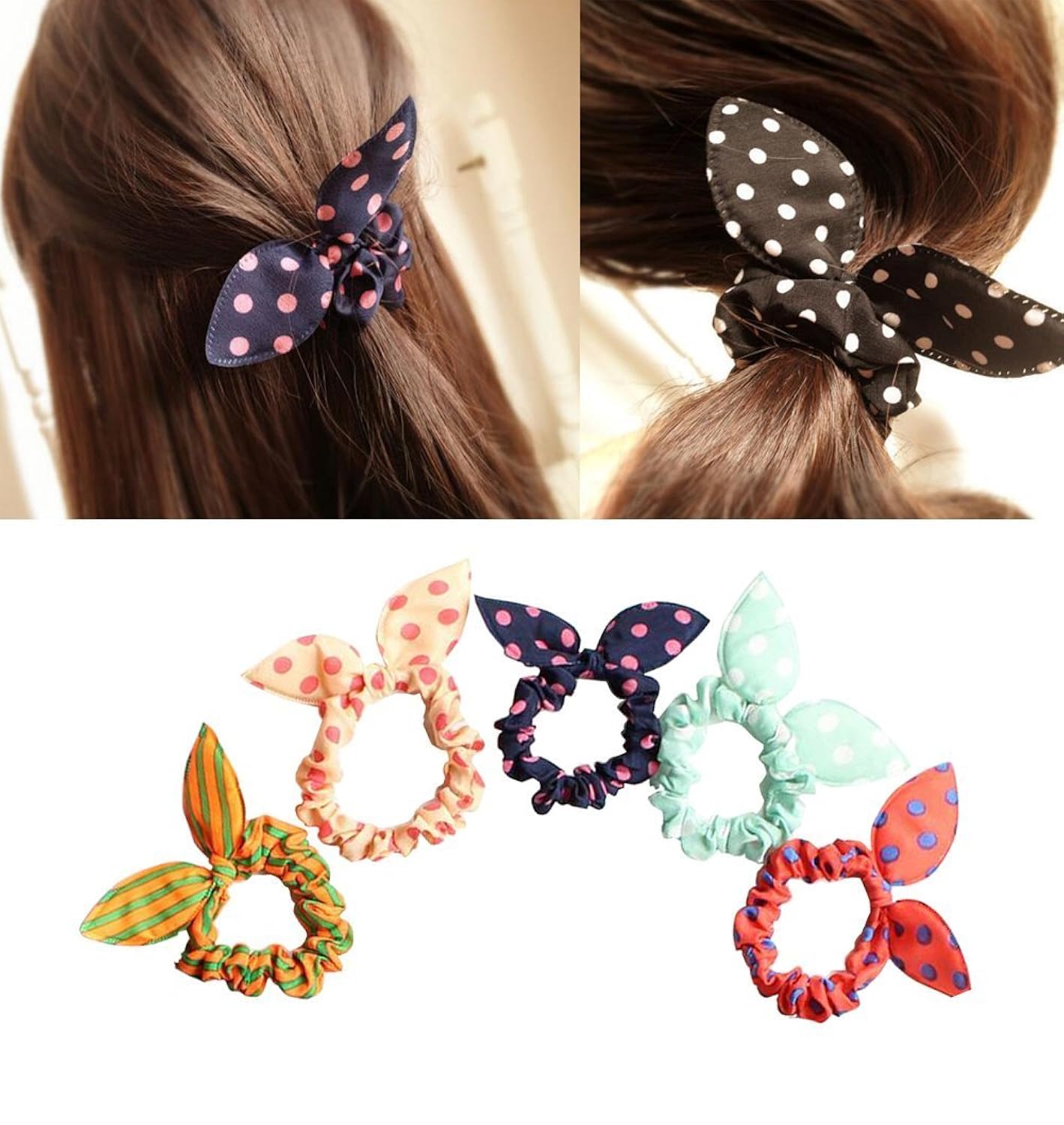 6 pcs women/girl/ kids elastic hair rubber bands | rabbit ear fabric rubber bands