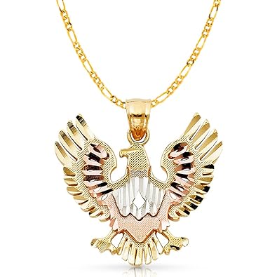 Amazoncom 14k Tri Color Gold Eagle Charm Pendant With 31
