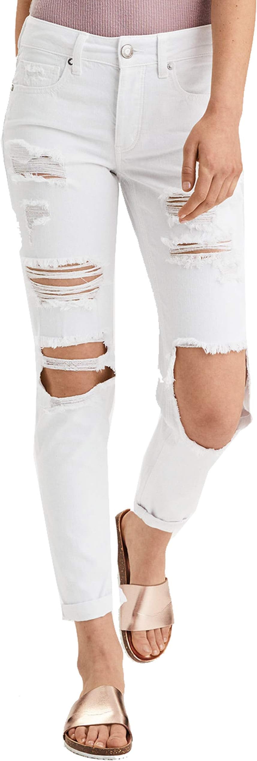 American Eagle Womens Tomgirl Jean, Destroyed White