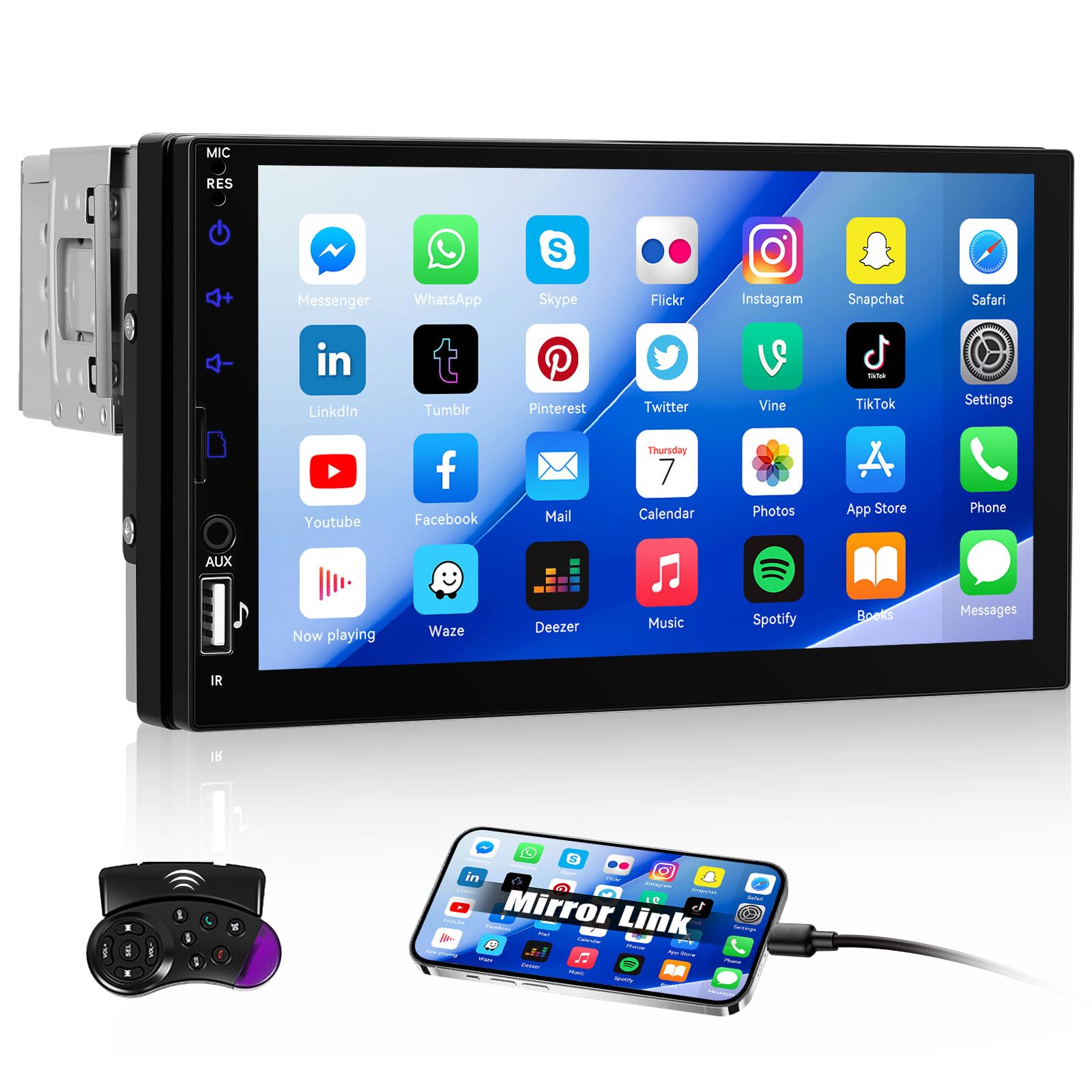 Photo 1 of CAMECHO 7" Single Din Car Stereo Bluetooth Car Radio Support Mirror Link FM Radio 1 DIN MP5 Player Touchscreen Radio with USB/TF/AUX Input Car Audio Receivers + Steering Wheel Control